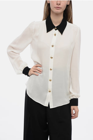 COUTURE Chiffon Contrasting Desing Blouse with Jewel Buttoms