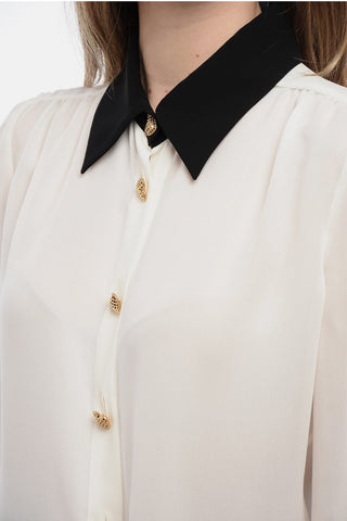 COUTURE Chiffon Contrasting Desing Blouse with Jewel Buttoms