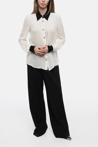 COUTURE Chiffon Contrasting Desing Blouse with Jewel Buttoms