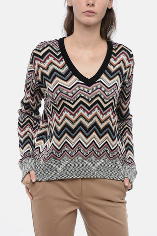 Crew Neck Wool Blend Sweater with Iconic Pattern