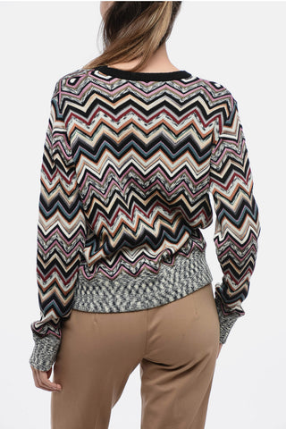 Crew Neck Wool Blend Sweater with Iconic Pattern