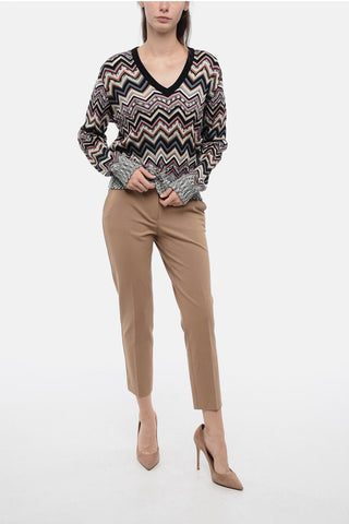 Crew Neck Wool Blend Sweater with Iconic Pattern