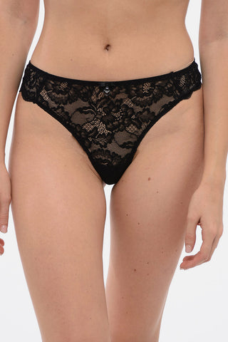 EMPORIO Solid Color Lace Brazilian Briefs with Logo Charm