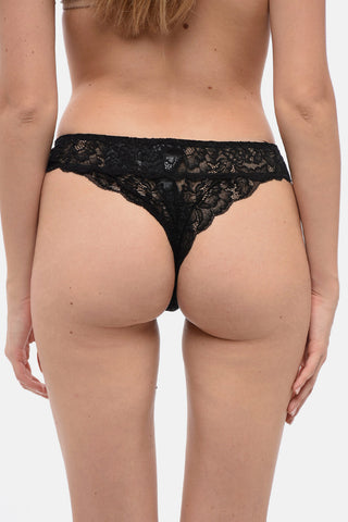EMPORIO Solid Color Lace Brazilian Briefs with Logo Charm