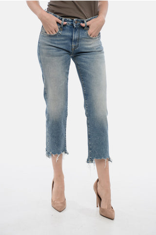 Cropped Fit Delavè Denims with Fringed Hem 18cm