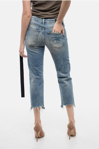 Cropped Fit Delavè Denims with Fringed Hem 18cm