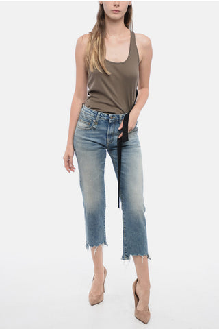 Cropped Fit Delavè Denims with Fringed Hem 18cm
