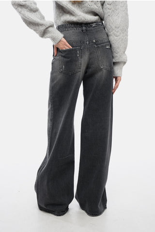 Stone Washed Palazzo Denims with Distressed Details 32cm