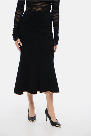 Knitted Ribbed Skirt with Contrasting Trims
