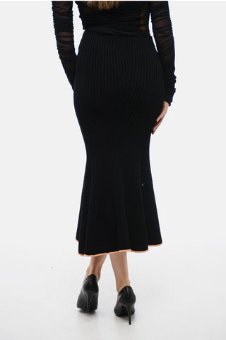 Knitted Ribbed Skirt with Contrasting Trims