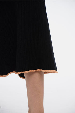 Knitted Ribbed Skirt with Contrasting Trims