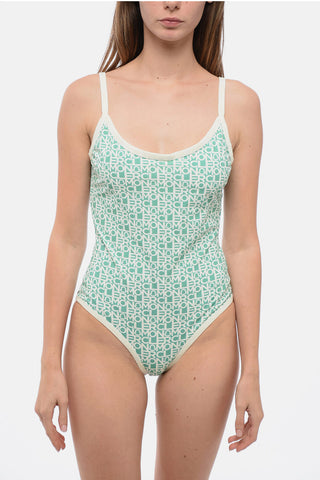Einteiliger Badeanzug aus Stretch-Nylon mit All-Over-Logo