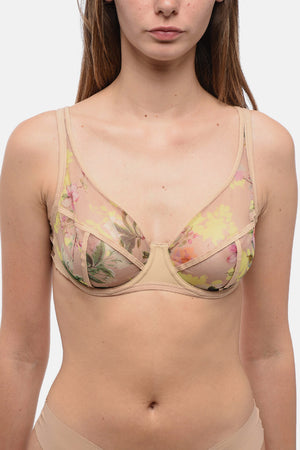 Floral Print Tulle Bra With Underwire