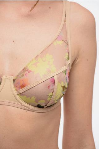 Floral Print Tulle Bra With Underwire