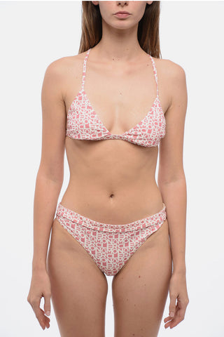 Bikini a Triangolo con Logo Stampato All-Over e Spalline Regolabili