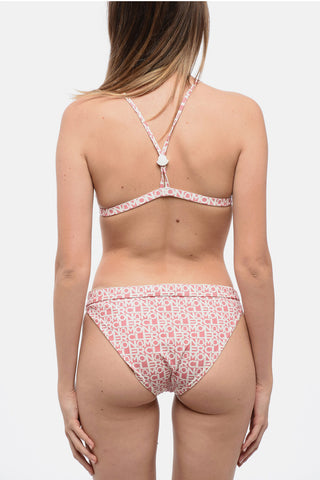 Bikini a Triangolo con Logo Stampato All-Over e Spalline Regolabili