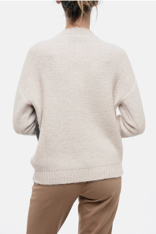 Crew Neck Wool Blend Sweater with Oblique Striped Motif