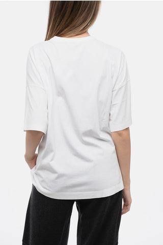 T-Shirt in Cotone con Collo a V e Taschino Gioiello