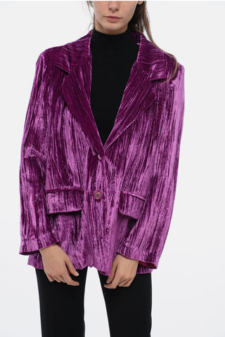 Curly Velvet Loose-Fit Blazer with Paded Shoulder