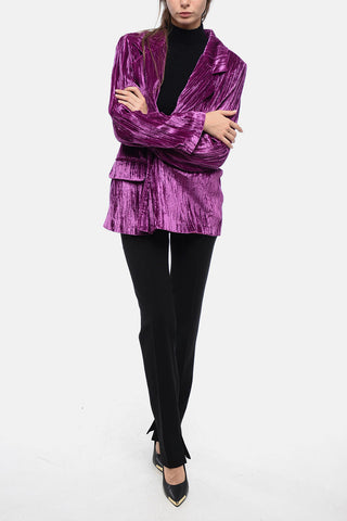 Curly Velvet Loose-Fit Blazer with Paded Shoulder