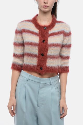 FUZZY WUZZY Mohair Blend Cardigan with Awning Stripe Motif