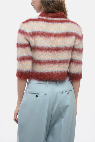 FUZZY WUZZY Mohair Blend Cardigan with Awning Stripe Motif