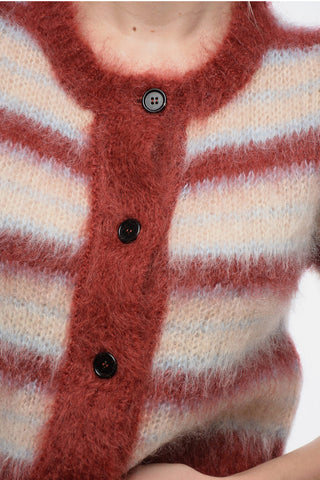 FUZZY WUZZY Mohair Blend Cardigan with Awning Stripe Motif