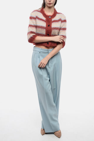 FUZZY WUZZY Mohair Blend Cardigan with Awning Stripe Motif