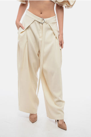 Wide-Leg Pants with Pleated Effect Belt