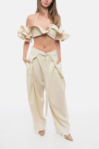 Wide-Leg Pants with Pleated Effect Belt