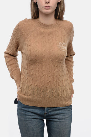 Cashmere Braids Sweater with Embroidered Logo