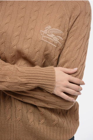 Cashmere Braids Sweater with Embroidered Logo