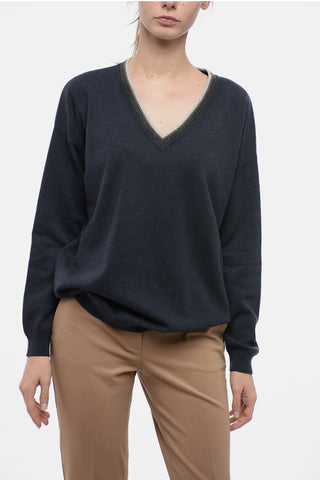 Jeweled V-Neck Pure Cashmere Sweater