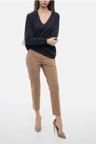 Jeweled V-Neck Pure Cashmere Sweater