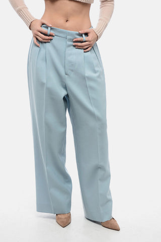 Virgin Wool Wide-leg Pants with Pleats Detail