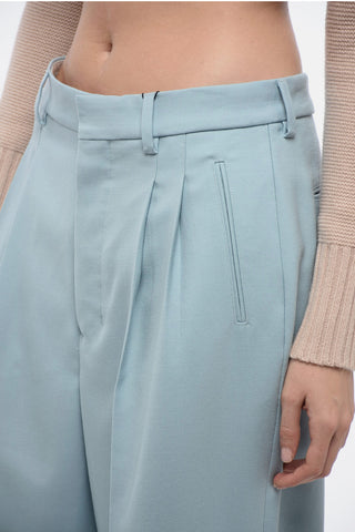 Virgin Wool Wide-leg Pants with Pleats Detail