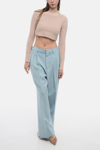 Virgin Wool Wide-leg Pants with Pleats Detail