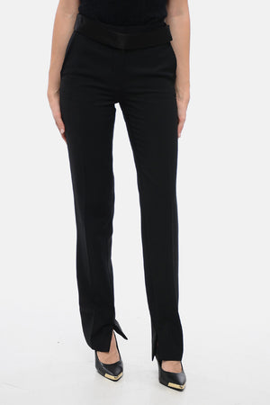 Pantaloni in Misto Lana con Banda in Satin