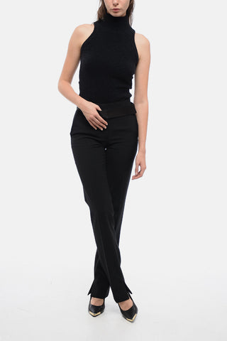 Pantaloni in Misto Lana con Banda in Satin