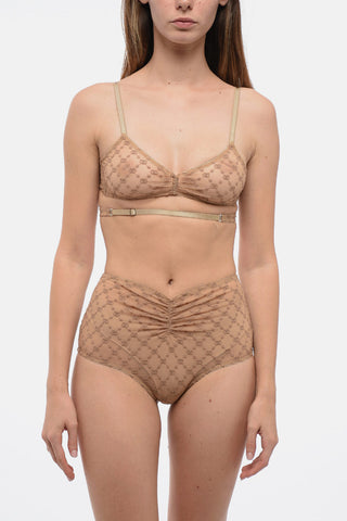 Triangle Bra and High-Waisted Briefs Set in Tulle with All-Over Logo