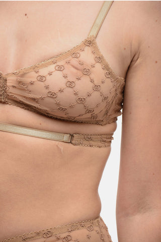 Triangle Bra and High-Waisted Briefs Set in Tulle with All-Over Logo