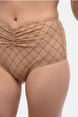 Triangle Bra and High-Waisted Briefs Set in Tulle with All-Over Logo