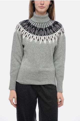 Turtleneck Wool Blend Sweater with Fairisle Motif