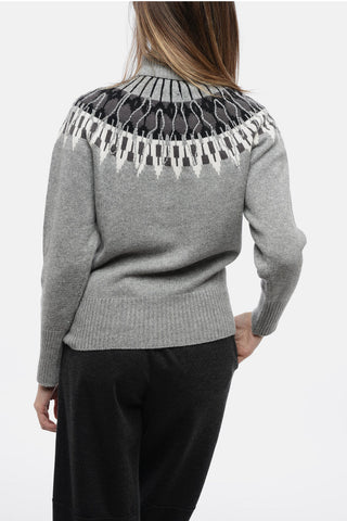 Maglia a Collo Alto in Misto Lana con Motivo Fairisle