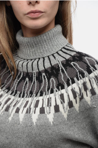 Turtleneck Wool Blend Sweater with Fairisle Motif