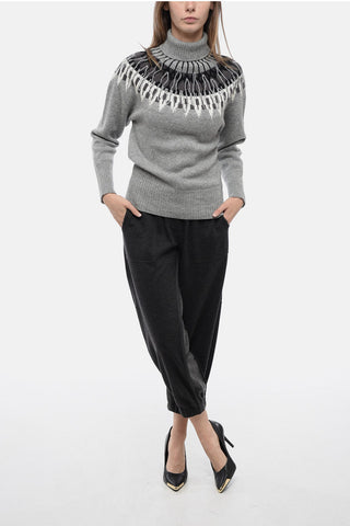 Turtleneck Wool Blend Sweater with Fairisle Motif