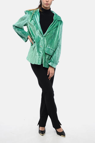 Curly Velvet Loose-Fit Blazer with Paded Shoulder