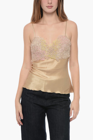 Silk Top with Lace Applique