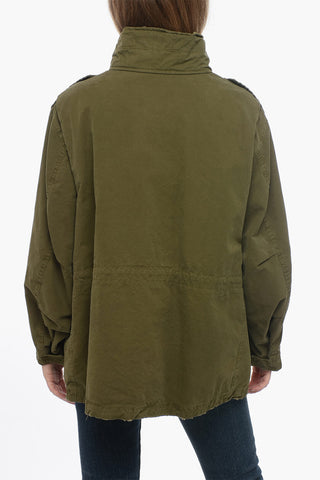 Giubbotto Sahariana a Collo Alto con Effetto Distressed