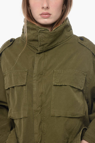 Giubbotto Sahariana a Collo Alto con Effetto Distressed
